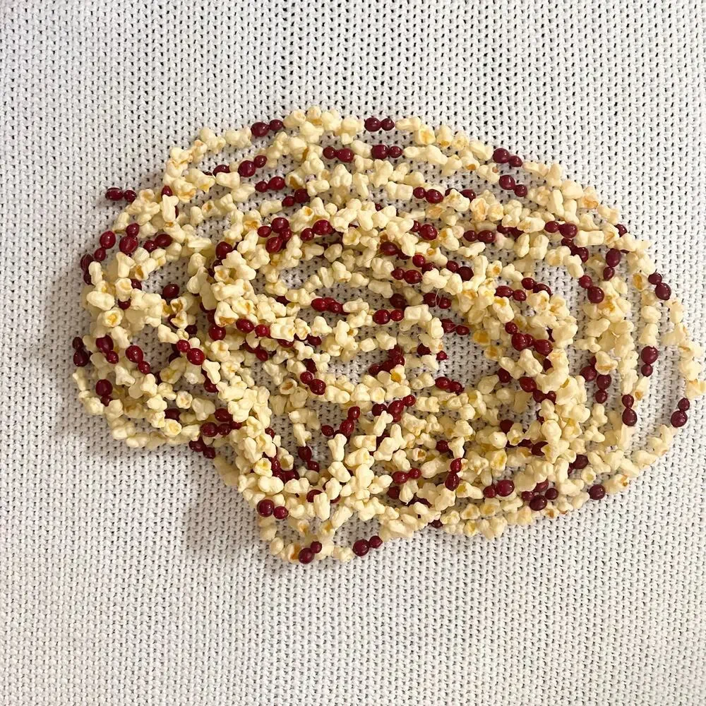 Vintage Set of 8 Popcorn Cranberry Blow Mold Plastic Garland Strands 8 Feet Long